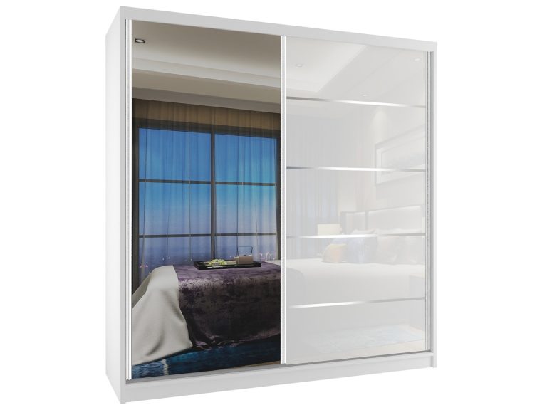 Armadio scorrevole 158 cm con specchio bianco lucido Produttore MG SZP3/2/W/WI/1L5W/HI