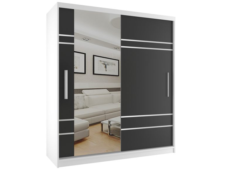 Armadio scorrevole 158 cm con specchio nero ebano scuro Produttore MP SZP3/2/W/B/0/AL