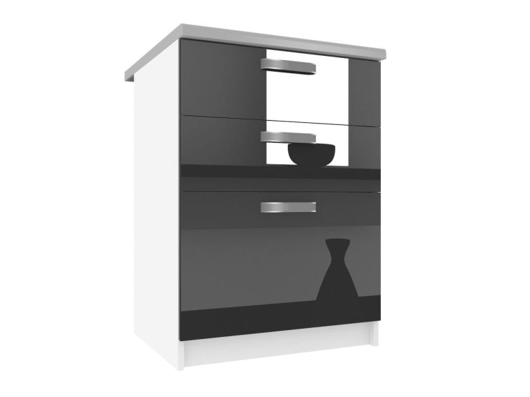 Mobile da cucina Belini inferiore con cassetti 60 cm nero lucido con piano di lavoro Produttore INF SDSZ60/1/WT/B/0/F
