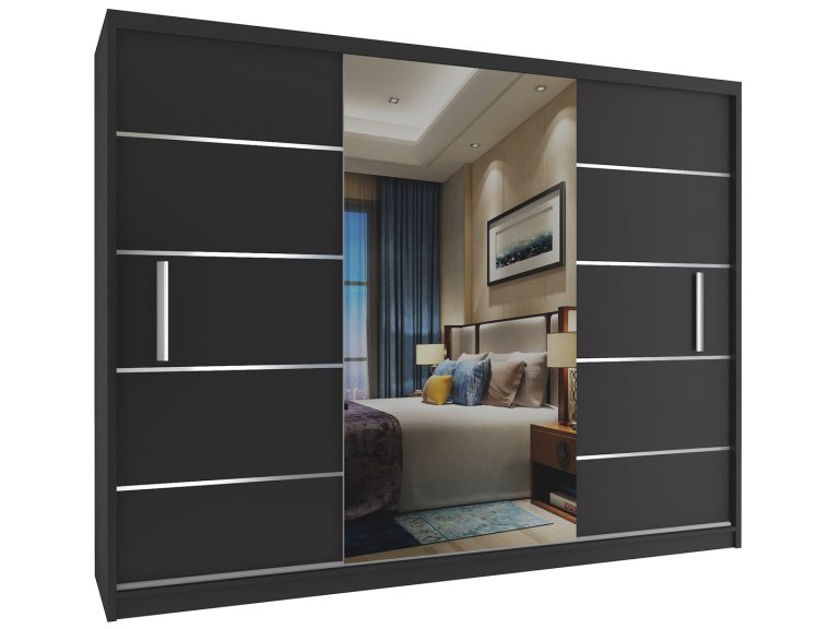Armadio scorrevole 232 cm con specchio nero ebano scuro Produttore MBP SZP4/2/1B/2B1L/0/AL
