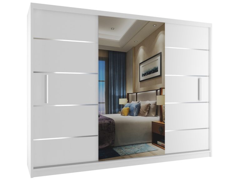Armadio scorrevole 232 cm con specchio bianco opaco Produttore MBP SZP4/2/1W/2W1L/0/AL