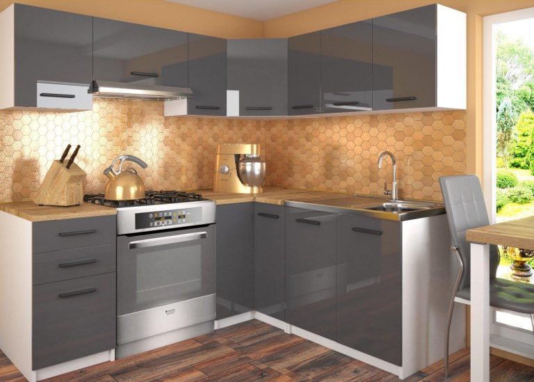 Mobili da cucina 360 cm grigio lucido con piano di lavoro Produttore INF LIDIAUNIQA/3/WT/S/0/B1