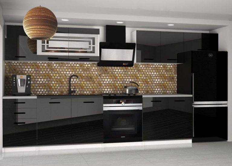 Mobili da cucina 240 cm nero lucido senza piano di lavoro Produttore INF ELLA2/4/WT/B/BB/B1