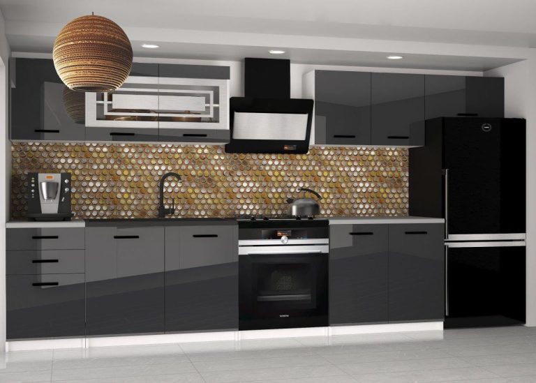 Mobili da cucina 240 cm grigio lucido senza piano di lavoro Produttore INF ELLA2/4/WT/S/BB/B1