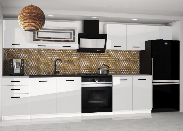 Mobili da cucina 240 cm bianchi lucidi con piano di lavoro Produttore INF ELLA2/5/WT/W/0/B1
