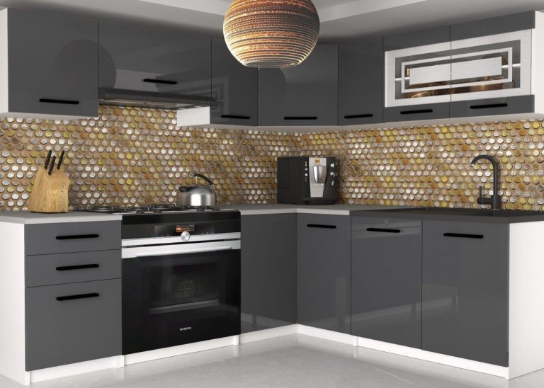 Mobili da cucina 360 cm grigio lucido senza piano di lavoro Produttore INF LIDIA2/4/WT/S/BB/B1