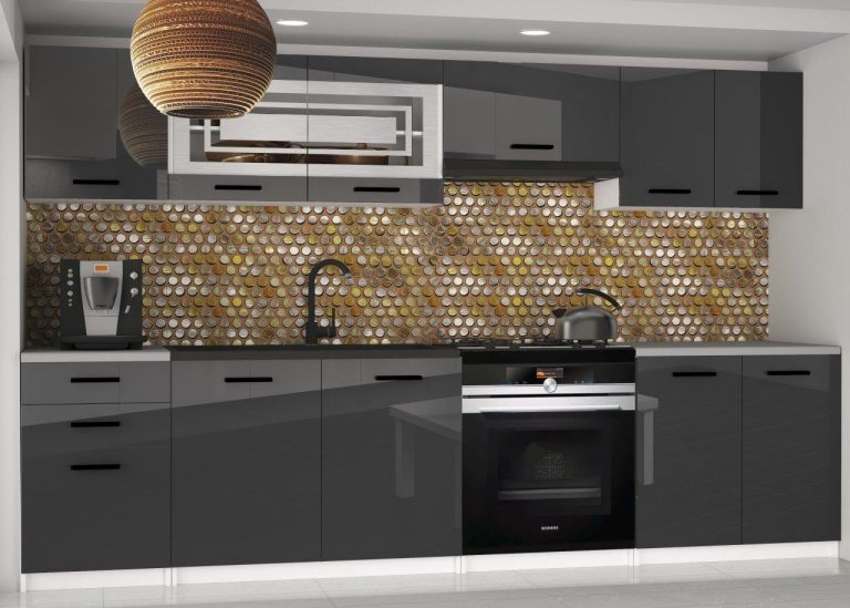 Mobili da cucina 240 cm nero lucido senza piano di lavoro Produttore INF MARIKA2/4/WT/S/BB/B1