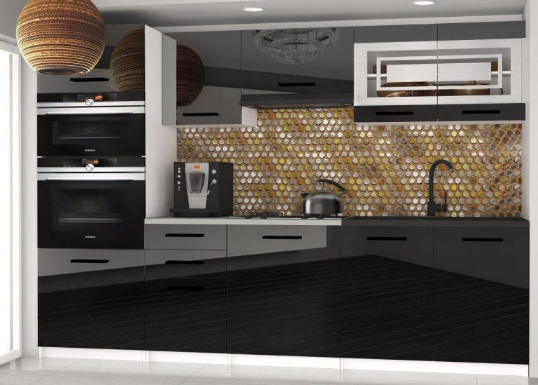 Mobili da cucina 240 cm nero lucido senza piano di lavoro Produttore INF PAULA2/4/WT/B/BB/B1