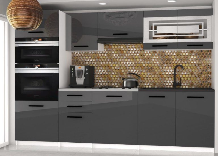 Mobili da cucina 240 cm grigio lucido senza piano di lavoro Produttore INF PAULA2/4/WT/S/BB/B1