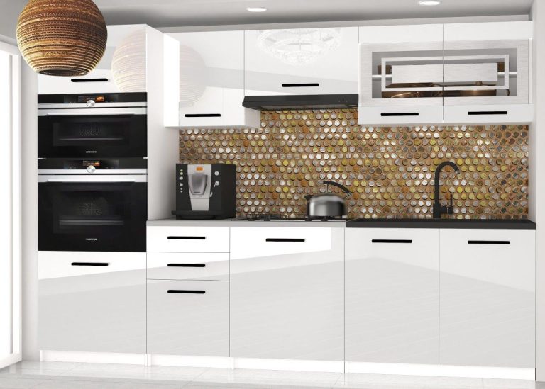 Mobili da cucina 240 cm bianco lucido senza piano di lavoro Produttore INF PAULA2/4/WT/W/BB/B1