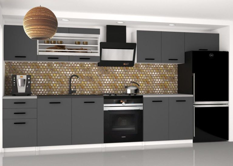 Mobili da cucina 240 cm grigio antracite grafite con piano di lavoro Produttore TOR ELLA2/4/WT/SR/0/B1