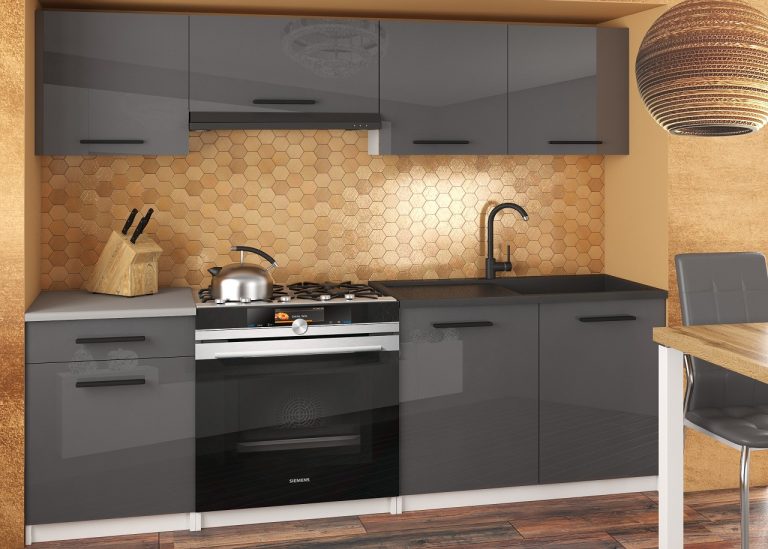 Mobili da cucina 180 cm grigio lucido con piano di lavoro Produttore INF SUPERUNIQA2/4/WT/S/0/B1
