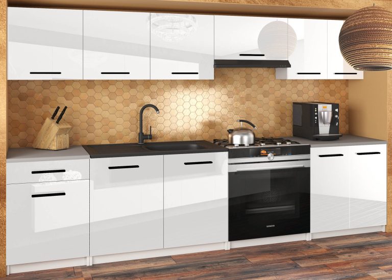 Mobili da cucina 240 cm bianchi lucidi senza piano di lavoro Produttore INF UNIQA2/3/WT/W/BB/B1