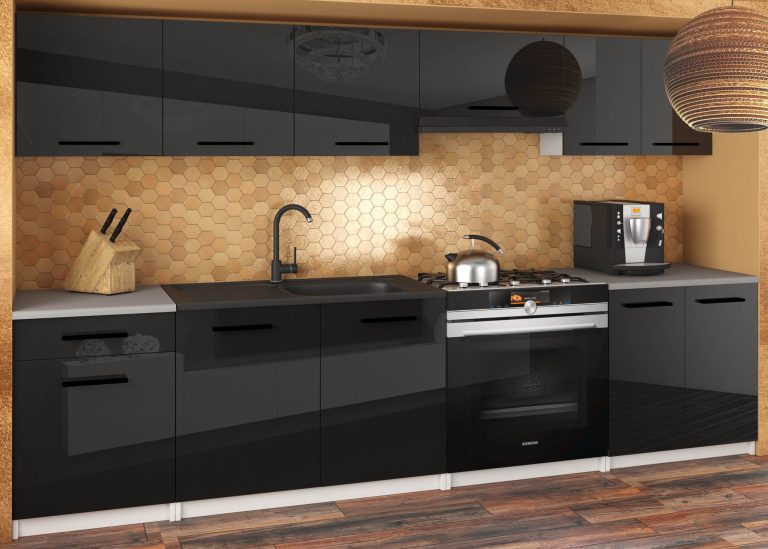 Mobili da cucina 240 cm nero lucido senza piano di lavoro Produttore INF UNIQA2/3/WT/B/BB/B1