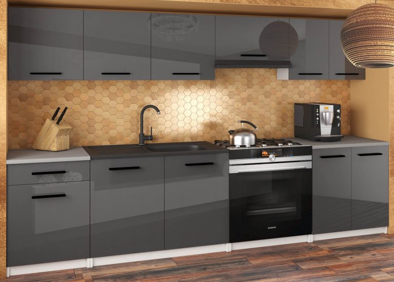 Meble kuchenne 240 cm szare połysk antracyt grafitowy bez blatu Producent INF UNIQA2/4/WT/S/BB/B1