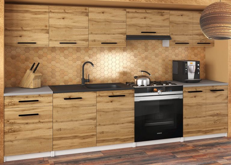 Mobili da cucina 240 cm in rovere Wotan rovere Sonoma con piano di lavoro Produttore TOR UNIQA2/5/WT/DW/0/B1