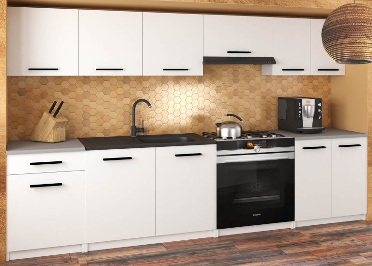 Mobili da cucina 240 cm bianchi opachi con piano di lavoro Produttore TOR UNIQA2/5/WT/WT/0/B1