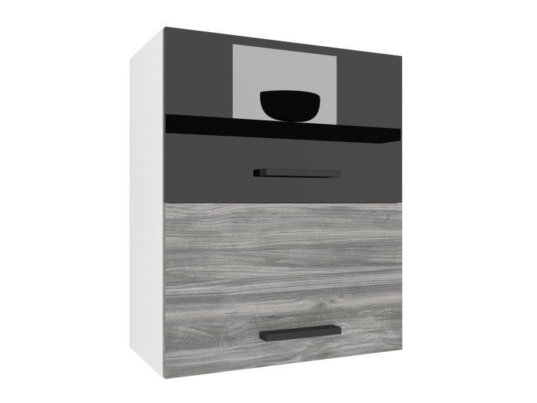 Mobile da cucina Belini superiore 60 cm nero lucido / grigio antracite Glamour Wood Produttore INF SGP2-60/1/WT/BGW1/0/B1
