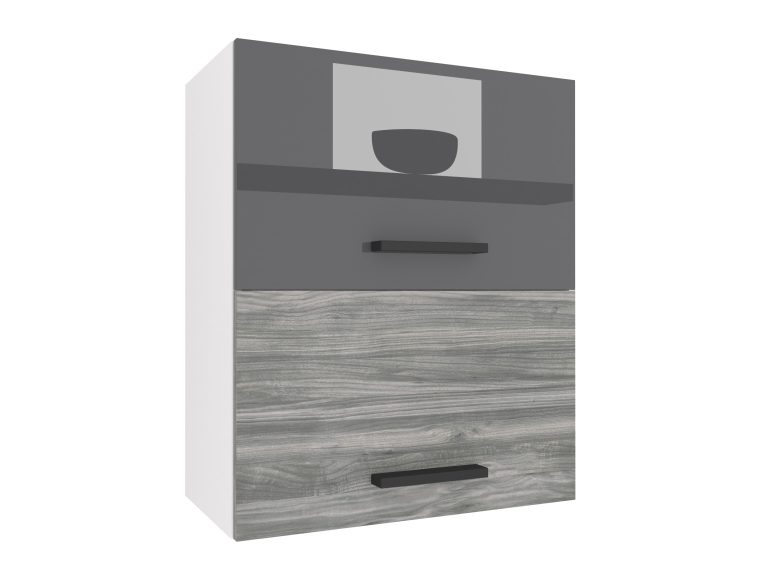 Mobile da cucina Belini superiore 60 cm grigio lucido / grigio antracite Glamour Wood Produttore INF SGP2-60/1/WT/SDW/0/B1