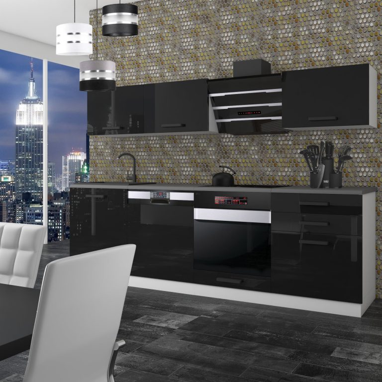 Belini Cucina Premium 240 cm nero lucido senza piano di lavoro LINDA Produttore INF LINDA/0/WT/B/0/B1