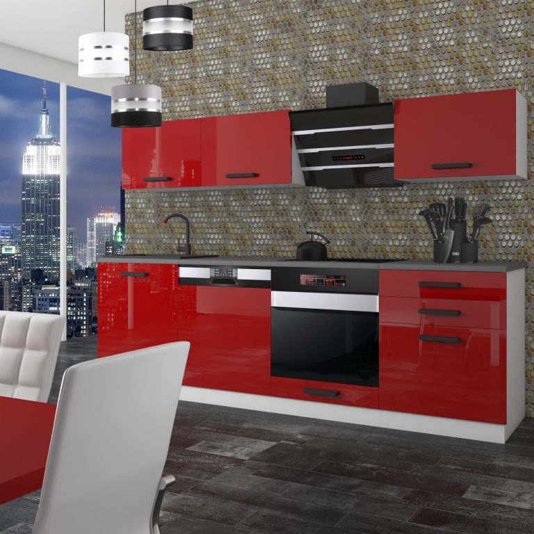 Belini Cucina Premium 240 cm rosso lucido senza piano di lavoro LINDA Produttore INF LINDA/0/WT/R/0/B1
