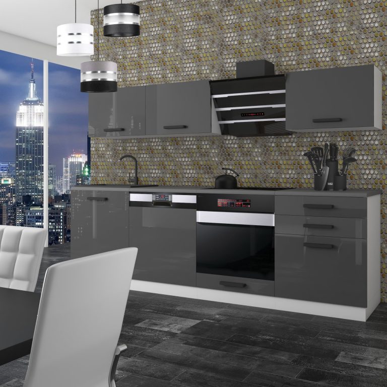 Belini Cucina Premium 240 cm grigio lucido senza piano di lavoro LINDA Produttore INF LINDA/0/WT/S/0/B1