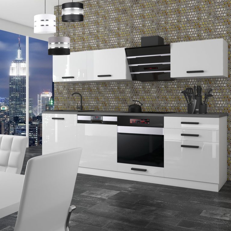 Belini Cucina Premium 240 cm bianco lucido senza piano di lavoro LINDA Produttore INF LINDA/0/WT/W/0/B1