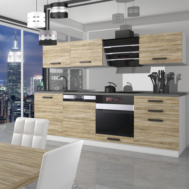 Belini Cucina Premium 240 cm rovere Sonoma con piano di lavoro LINDA Produttore TOR LINDA/0/WT/DS/B/B1