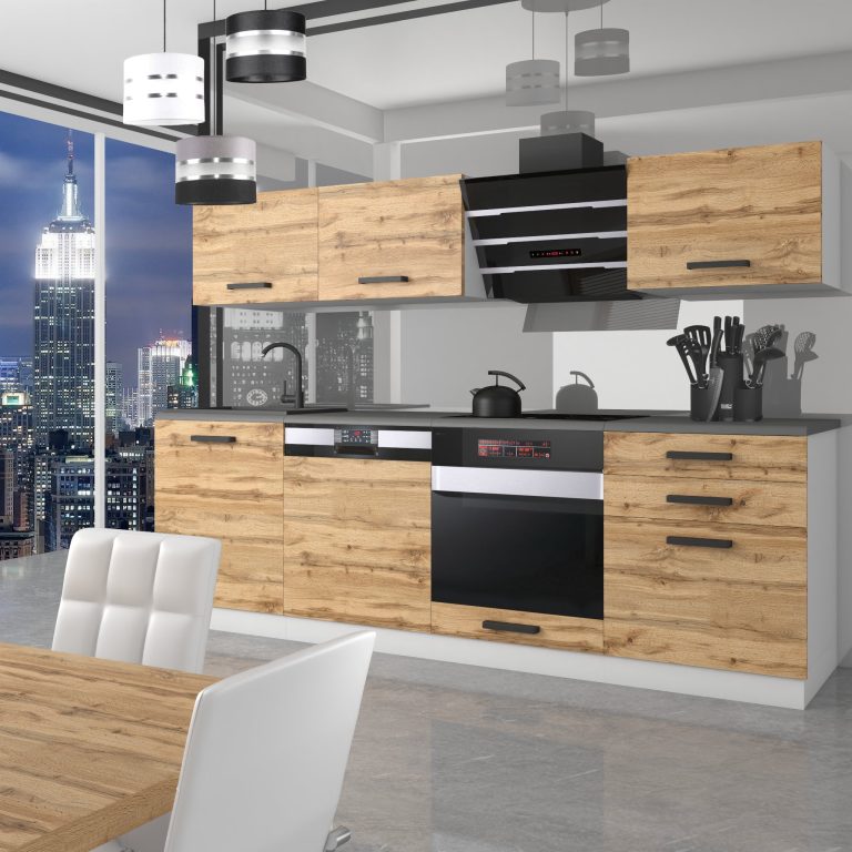 Belini Cucina Premium 240 cm rovere Wotan con piano di lavoro LINDA Produttore TOR LINDA/0/WT/DW/B/B1