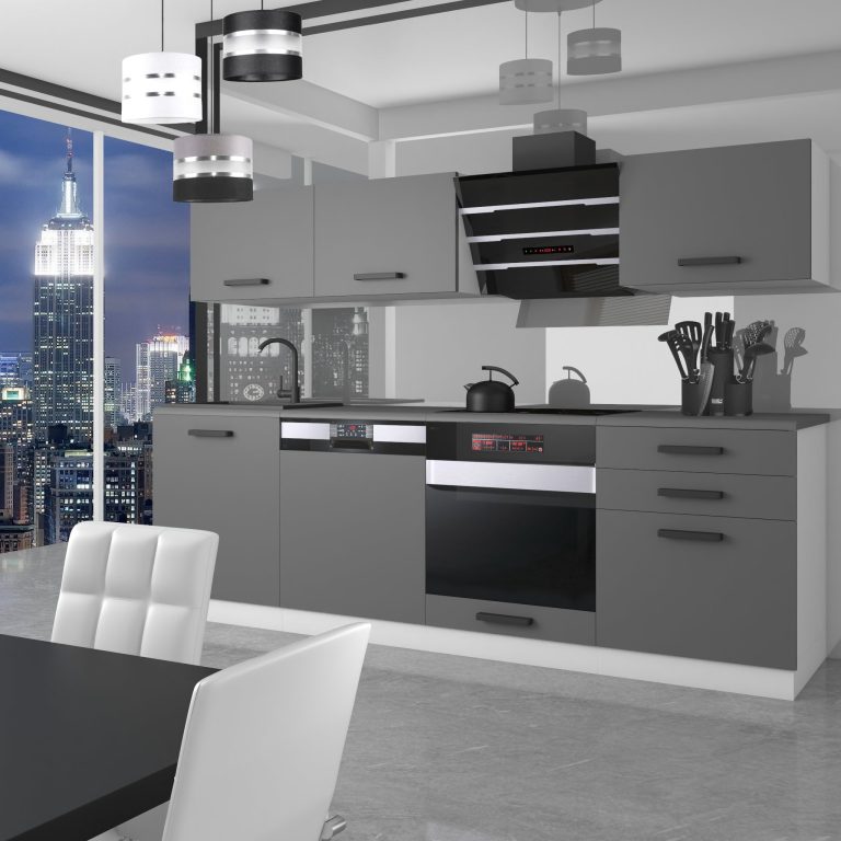 Belini Cucina Premium 240 cm grigio opaco con piano di lavoro LINDA Produttore TOR LINDA/0/WT/SR/B/B1