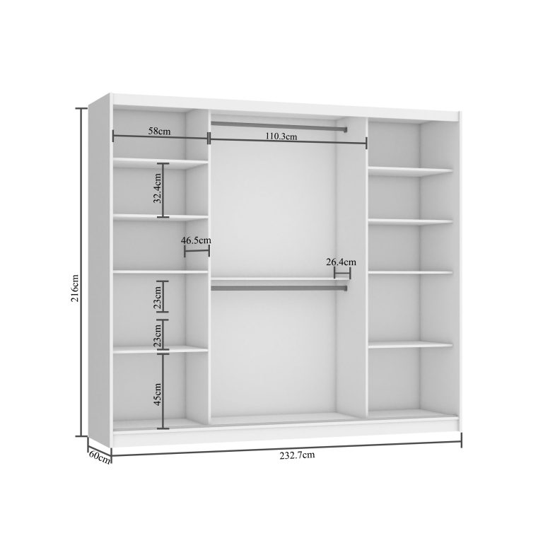 Armadio scorrevole 232 cm con specchio grigio opaco – Produttore MES PRIMO SZP4/2/1W/2SR1L/0/AL
