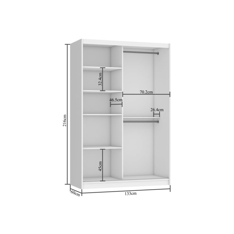 Armadio scorrevole 133 cm con specchio bianco opaco Produttore MBP SZP2/2/W/W/0/AL