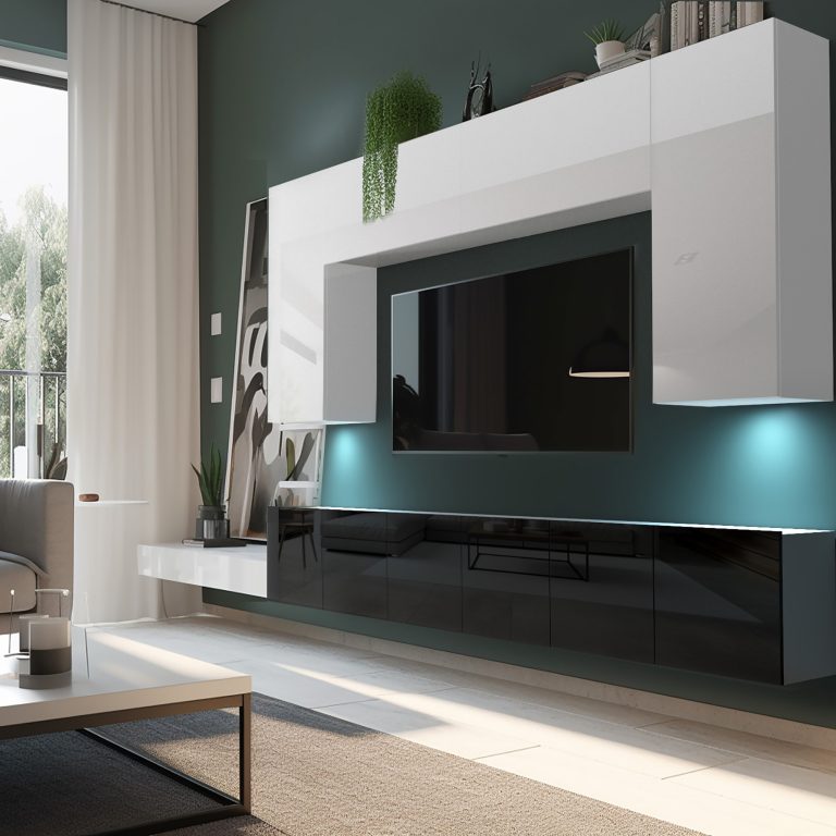 Parete attrezzata Belini Premium Versione completa Bianco lucido-nero + Illuminazione LED Nexum 18 Produttore NEX 2/0/W/WB/0/0/PP