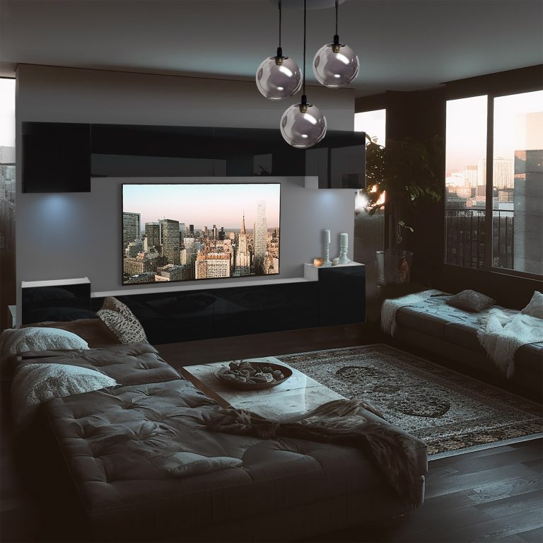 Parete attrezzata Belini Premium Versione completa Nero lucido + Illuminazione LED Nexum 65 Produttore NEX 4/0/W/B/0/0/PP