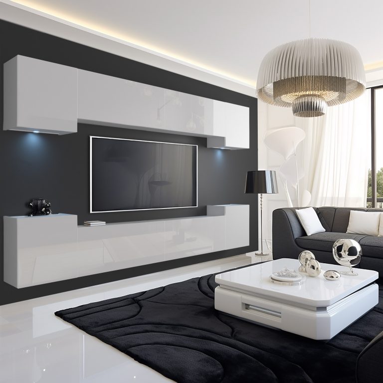 Parete attrezzata Belini Premium Versione completa Bianco lucido + Illuminazione LED Nexum 57 Produttore NEX 4/0/W/W/0/0/PP