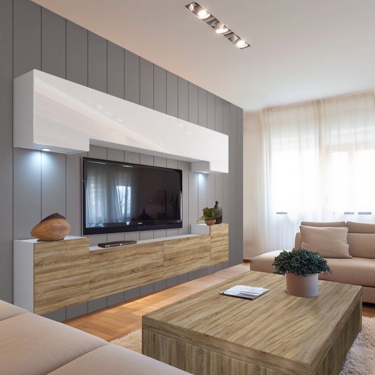 Parete attrezzata Belini Premium Versione completa Bianco lucido-Rovere Sonoma + Illuminazione LED Nexum 59 Produttore NEX 4/0/W/WDS/0/0/PP