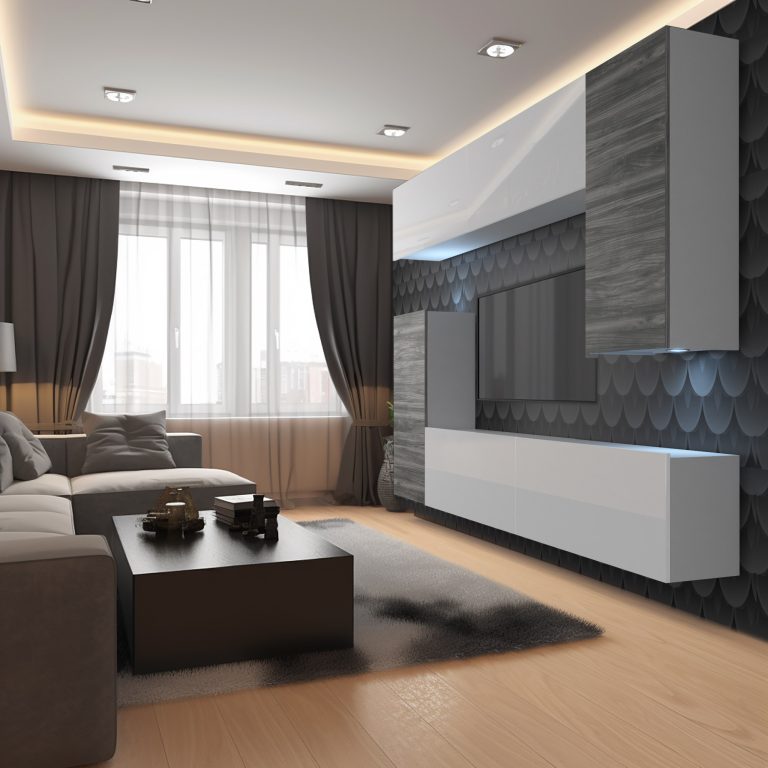 Parete attrezzata Belini Premium Versione completa Bianco lucido-Antracite Glamour Wood + Illuminazione LED Nexum 119 Produttore NEX 8/0/W/WGW1WGW1/0/0/PP