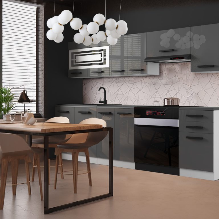 Belini Cucina Premium 240 cm grigio lucido con piano di lavoro LILY Produttore INF LILY/0/WT/S/B/B1