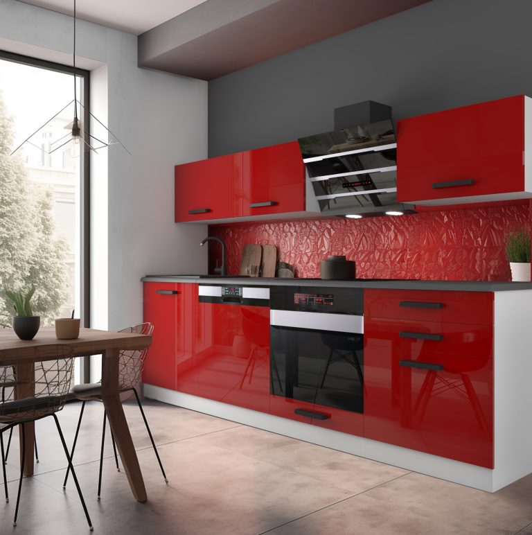 Belini Cucina Belini Premium 240 cm rosso lucido con piano di lavoro LINDA Produttore INF LINDA/0/WT/R/B/B1