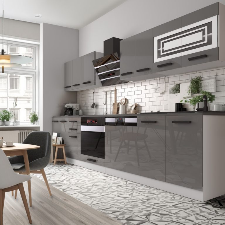 Belini Cucina Premium 300 cm grigio lucido con piano di lavoro LUCY Produttore INF LUCY/0/WT/S/B/B1