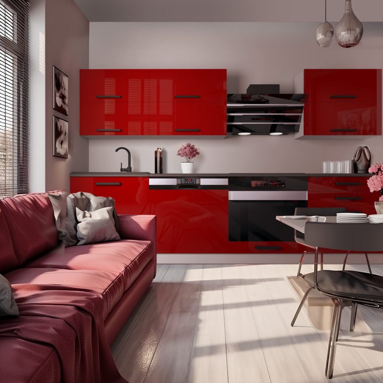 Belini Cucina Premium 240 cm rosso lucido con piano di lavoro MADISON Produttore INF MADISON/0/WT/R/B/B1