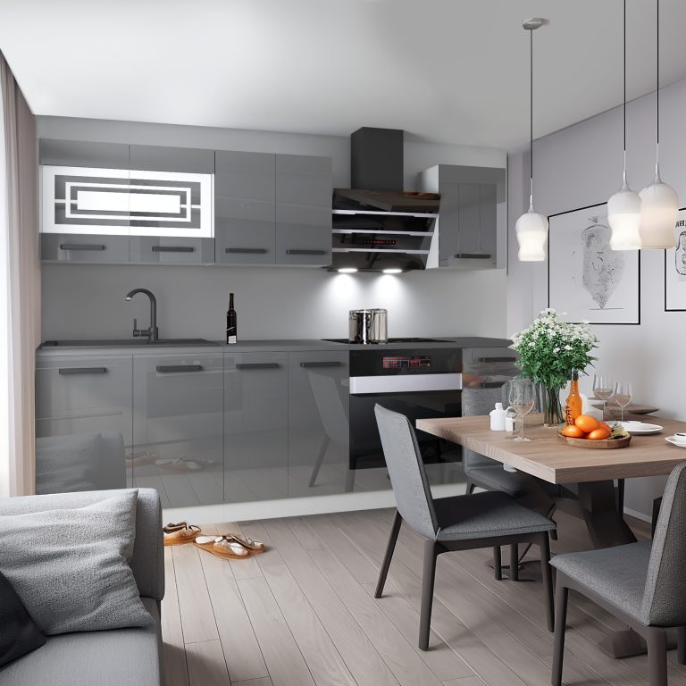 Belini Cucina Premium 240 cm grigio lucido con piano di lavoro MARGARET Produttore INF MARGARET/0/WT/S/B/B1