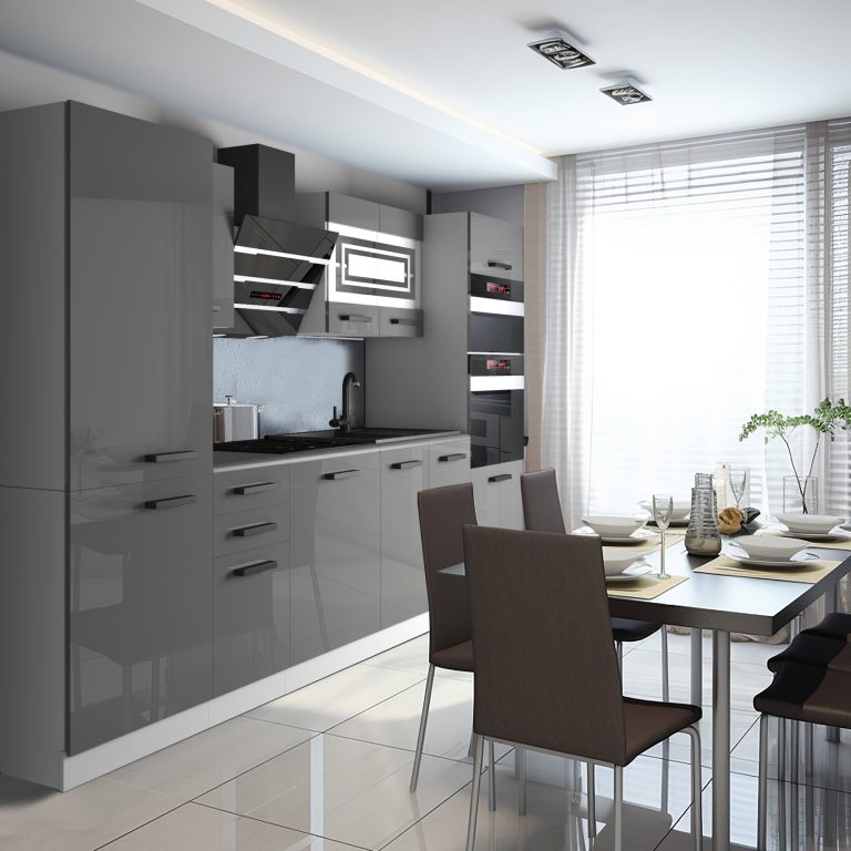 Belini Cucina Premium 300 cm grigio lucido con piano di lavoro MILA Produttore INF MILA/0/WT/S/B/B1