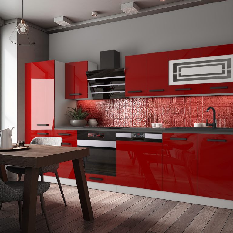 Belini Cucina Premium 300 cm rosso lucido con piano di lavoro ROSE Produttore INF ROSE/0/WT/R/B/B1