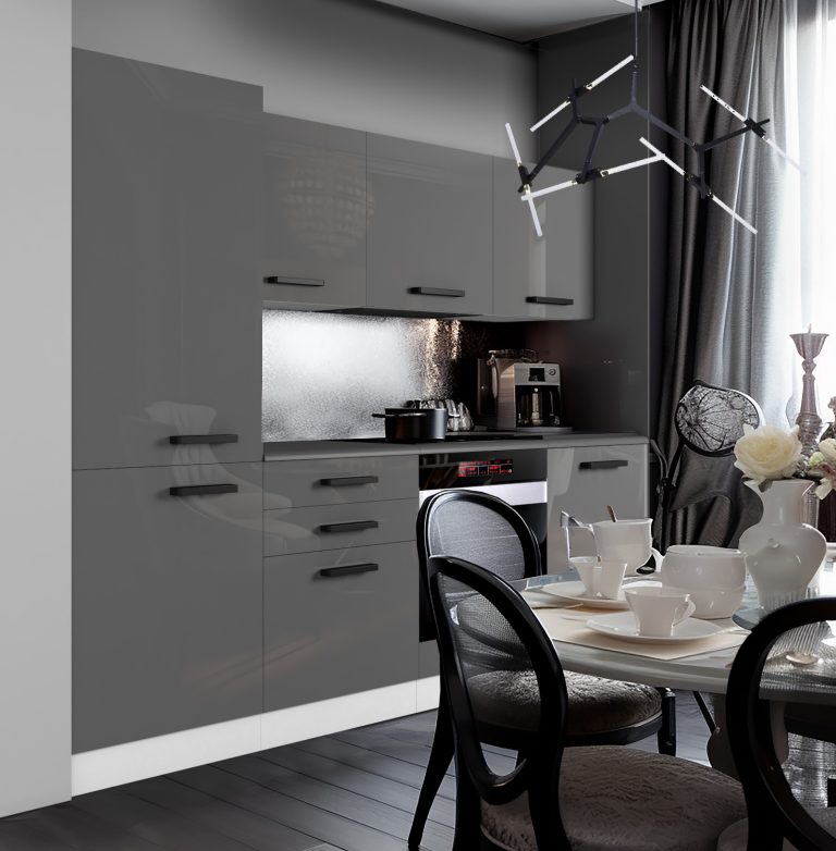 Belini Cucina Premium 240 cm grigio lucido con piano di lavoro SANDY Produttore INF SANDY/0/WT/S/B/B1