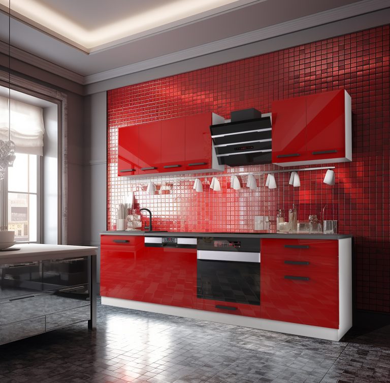 Belini Cucina Premium 240 cm rosso lucido con piano di lavoro SUSAN Produttore INF SUSAN/0/WT/R/B/B1