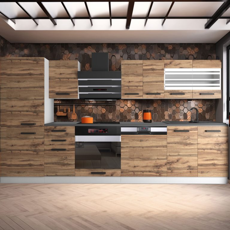 Belini Cucina Premium 300 cm rovere Wotan con piano di lavoro CINDY Produttore TOR CINDY/0/WT/DW/B/B1