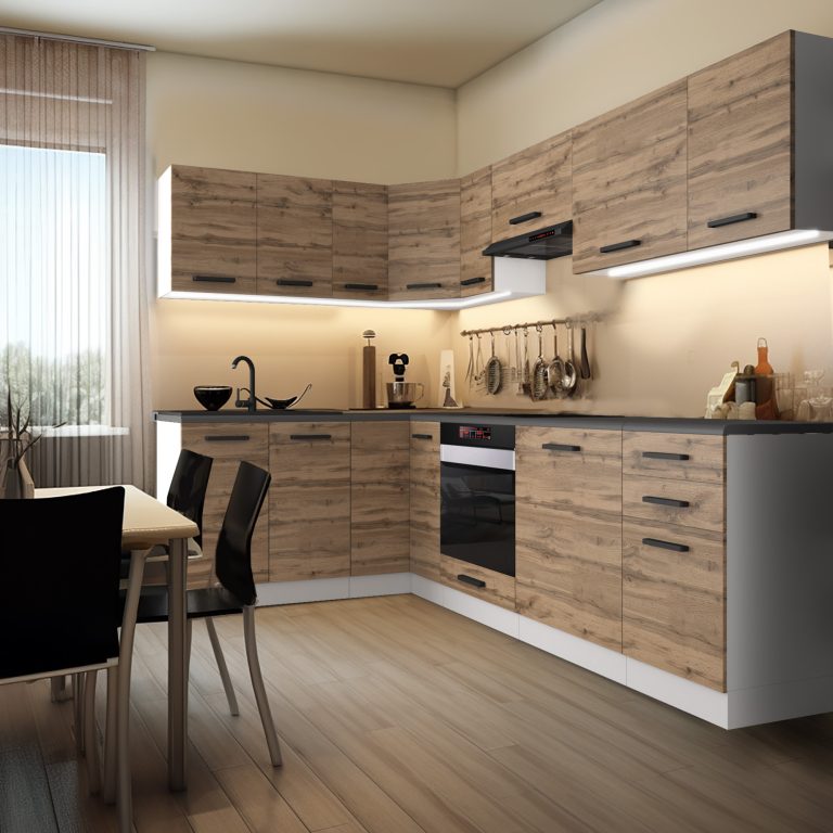 Belini Cucina angolare Premium 420 cm rovere Wotan con piano di lavoro JANET Produttore TOR JANET/0/WT/DW/B/B1