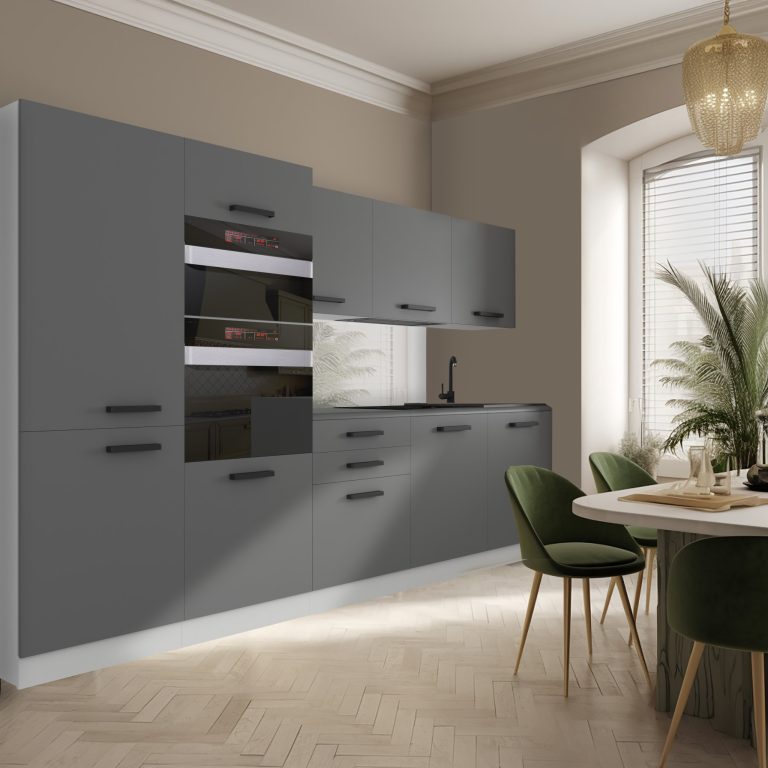 Belini Cucina Premium 300 cm grigio opaco con piano di lavoro GRACE Produttore TOR GRACE/0/WT/SR/B/B1