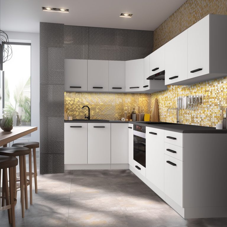 Belini Cucina angolare Premium 420 cm bianco opaco con piano di lavoro JANET Produttore TOR JANET/0/WT/WT/B/B1